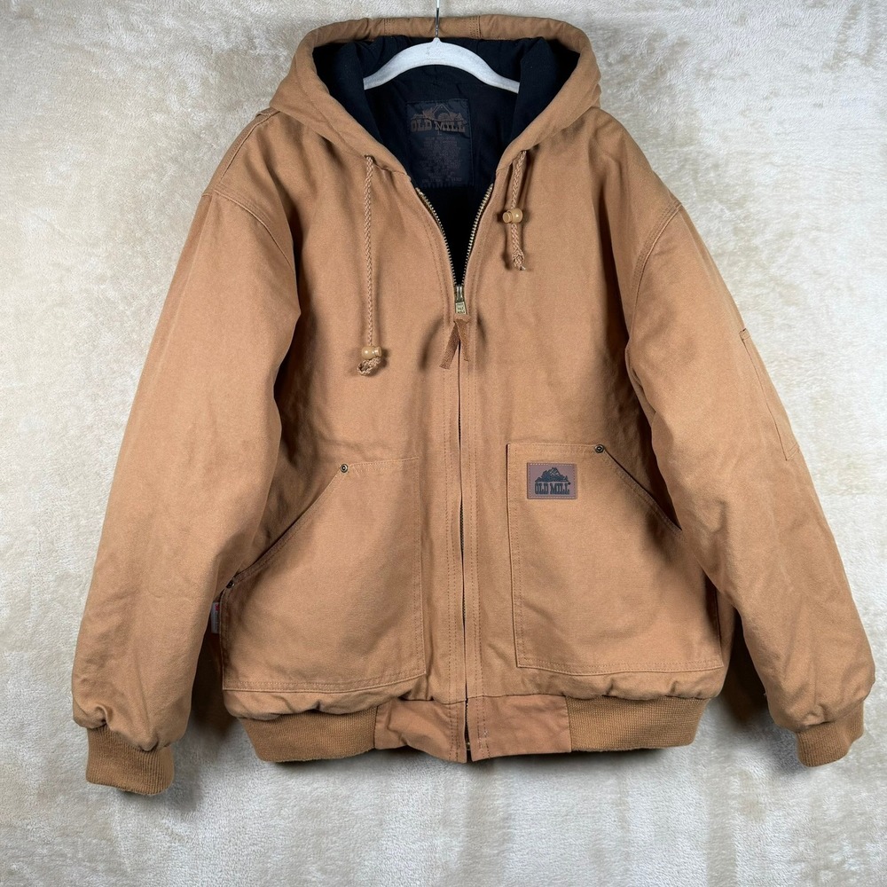 Old Mill Mens Large Brown Duck Canvas Hooded Work Jacket 3M Thinsulate Barn Coat